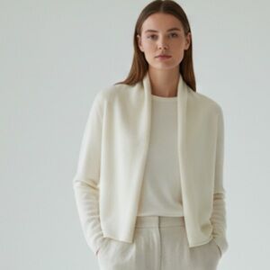 InCashmere Open Cropped Shaw Cardigan Ivory Cream Long Sleeve Sweater Medium